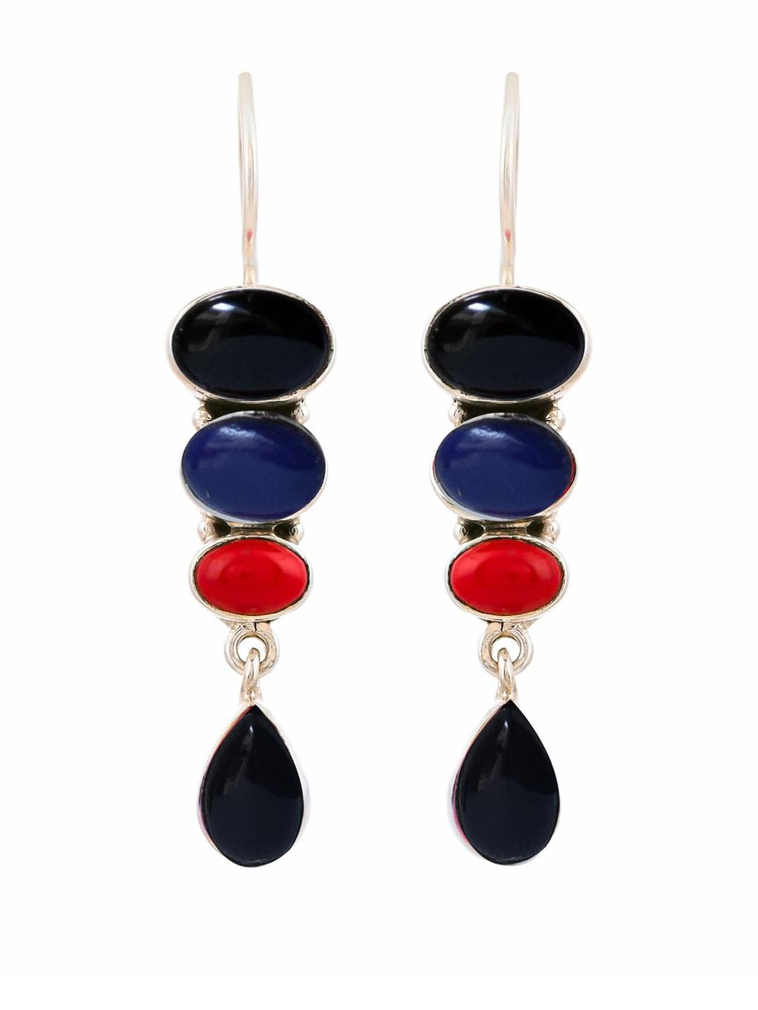 Silver Planets 925-92.5 Sterlig Silver Black Onyx,Lapis & Red Stone Multi Colour Fashion latest Dangle & Drop Earrigs For Women & Girls (473)