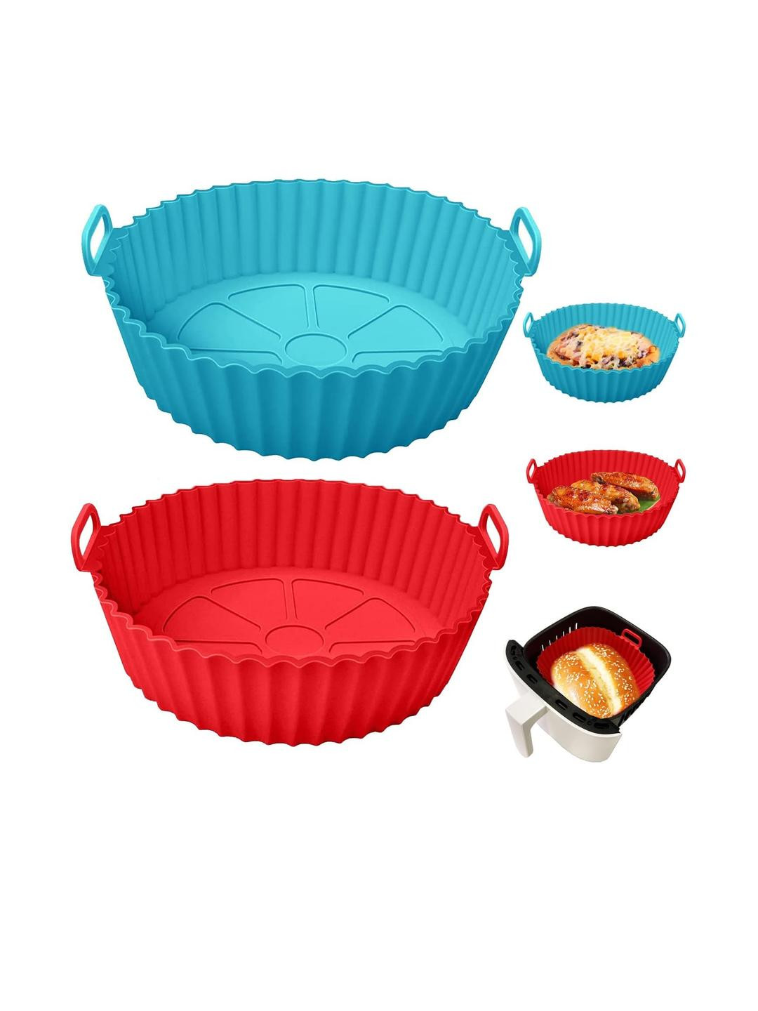 Konquer TimeS Set of 2 Blue & Red Silicone Air Fryer Liners