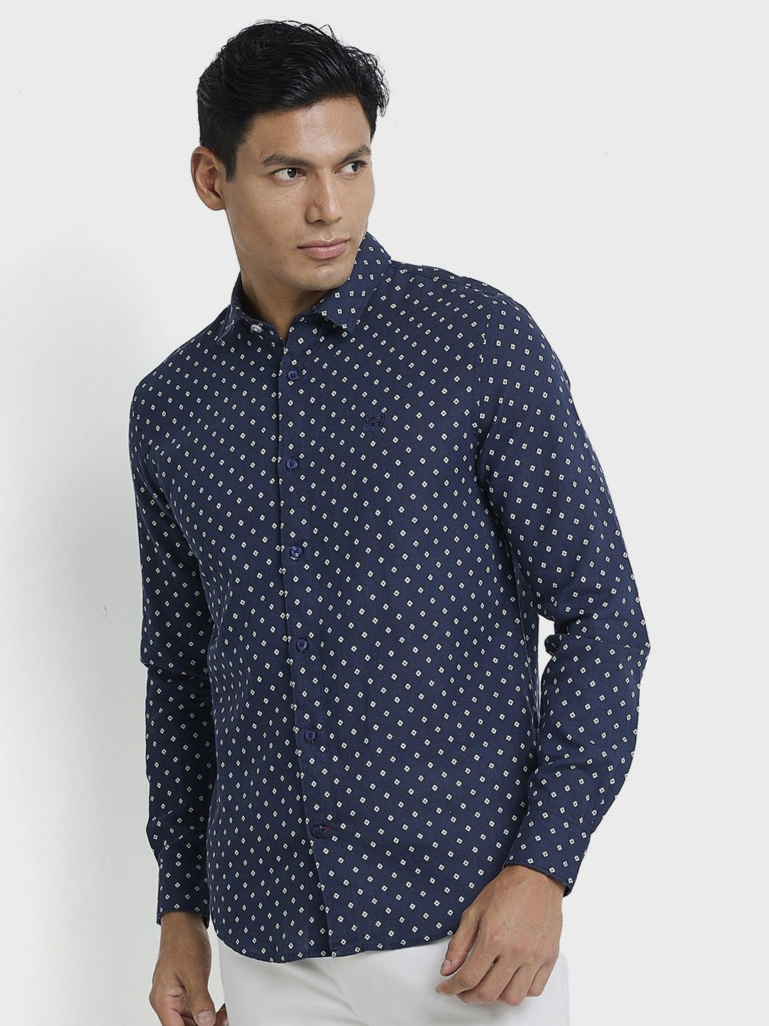 BEN SHERMAN Classic Floral Printed Spread Collar Cotton Linen Casual Shirt