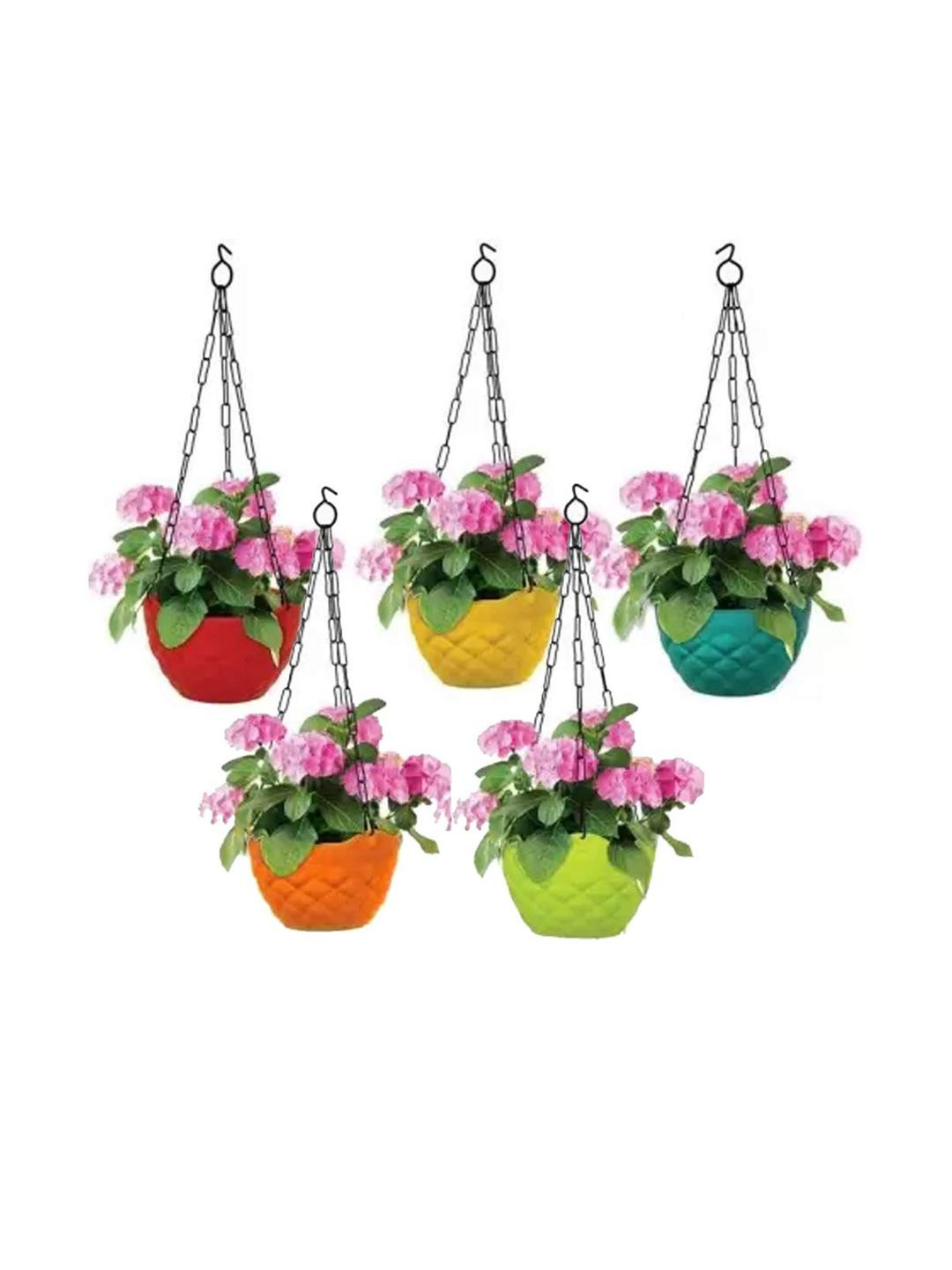 Go Hooked Multicolor Set of 5 Diamond Hanging Plastic Flower Pots