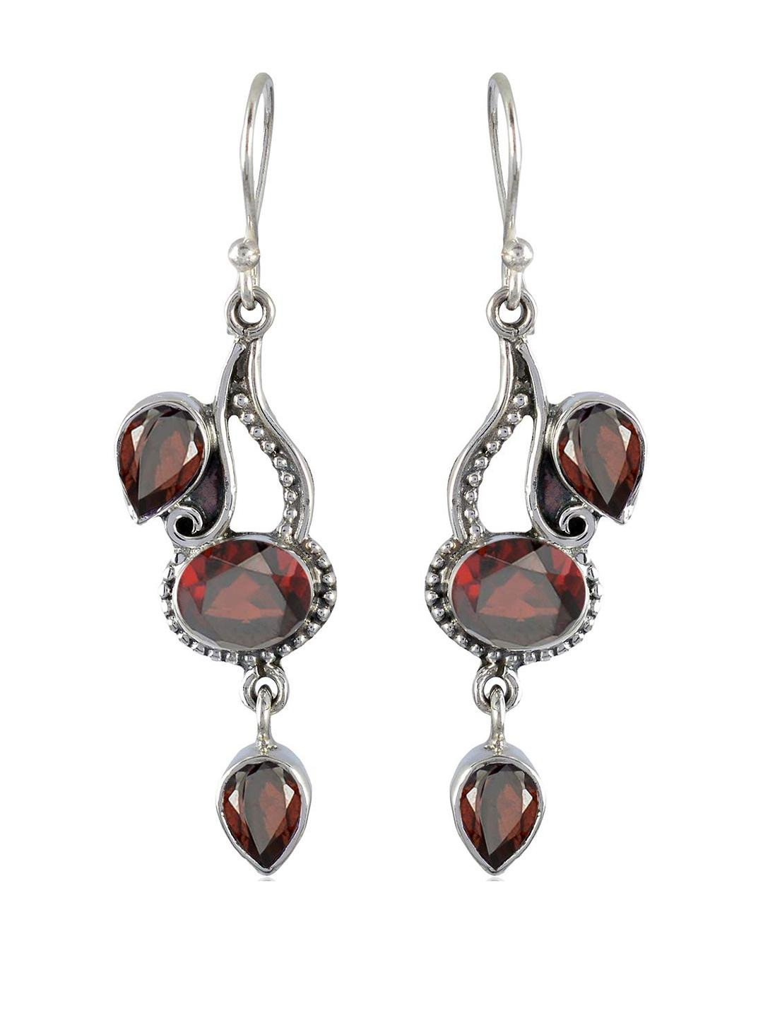 Silver Planets 92.5 Sterling Silver Red Garnet Stone Earrings for Women and Girls