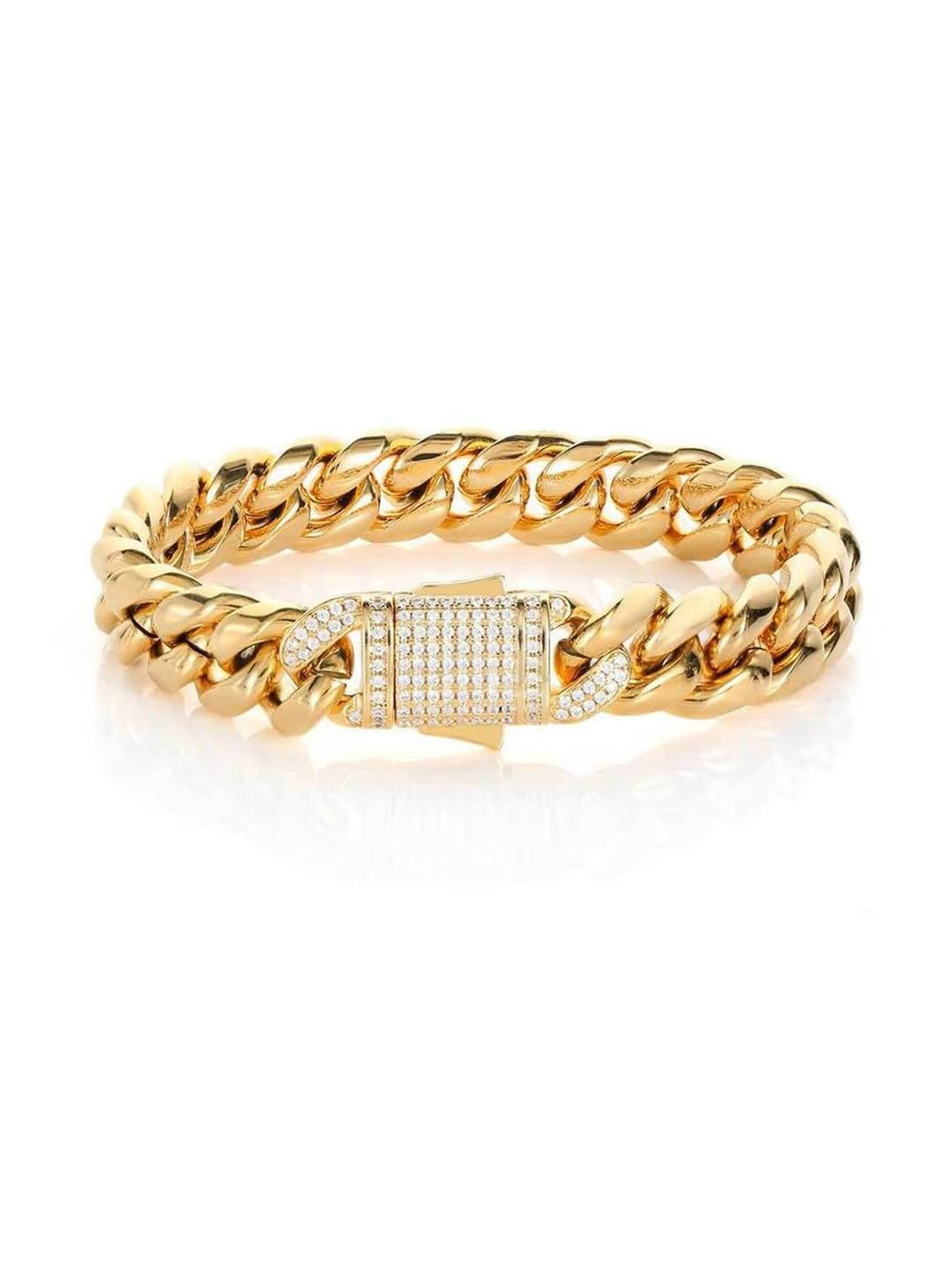 Moneekar Jewels Gold-Plated Stainless Steel Cubic Zirconia Bracelet