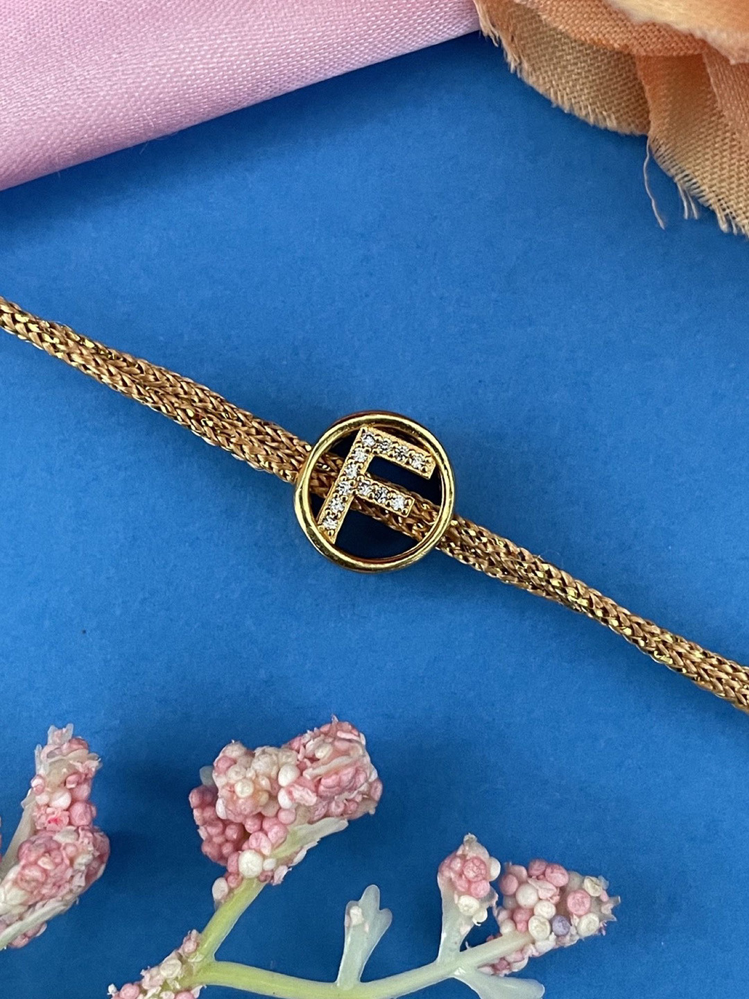 Digital Dress Room F Barrel Letter Initial AD Studded Thread Rakhi