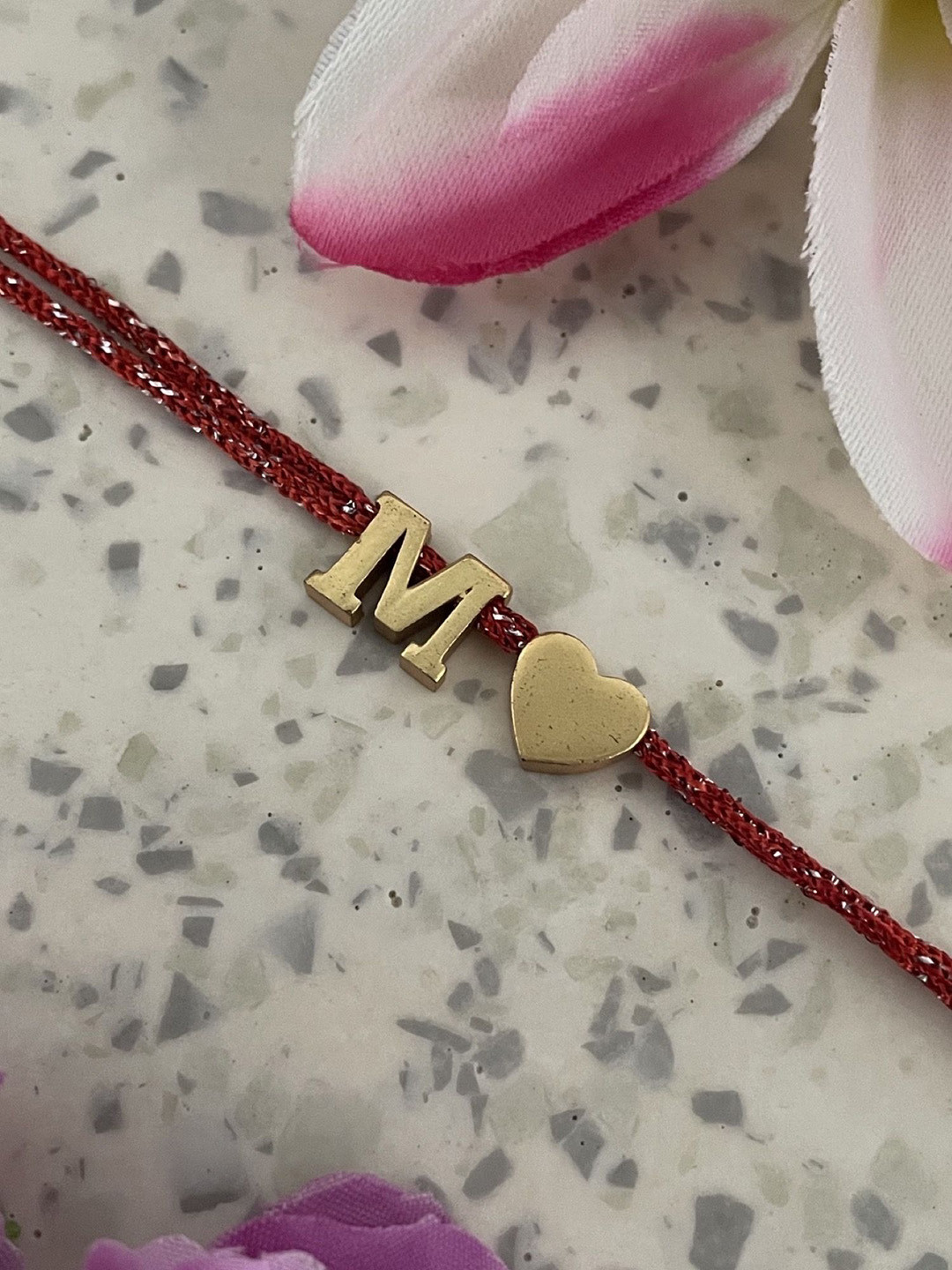 Digital Dress Room M Letter Initial Heart Charm Thread Rakhi