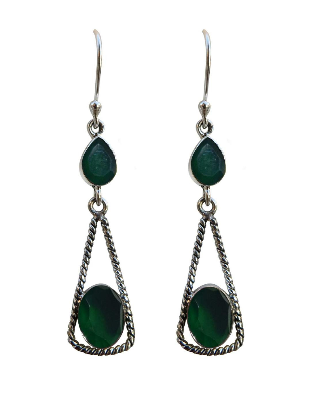 Silver Planets 92.5-925 Sterling Silver Green Onyx Stone Latest Ethnic Earing for Women and Girls