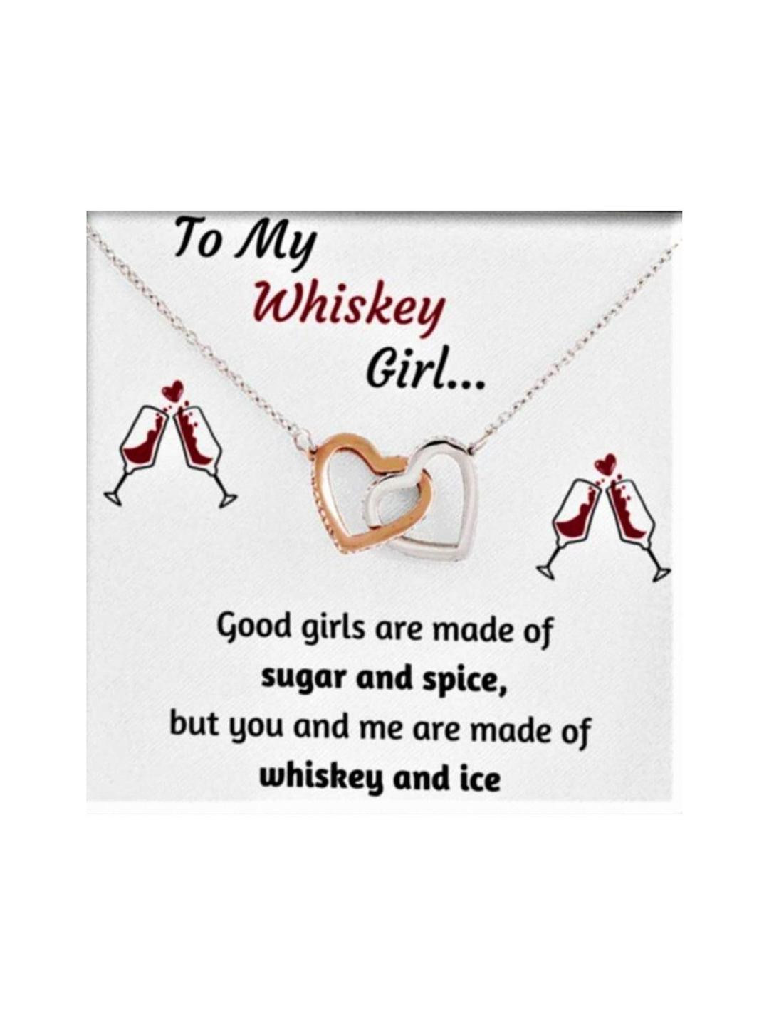 Sterling Silver Girlfriend Necklace, To My Whiskey Girl Interlocking Necklace Message Card Gift Box