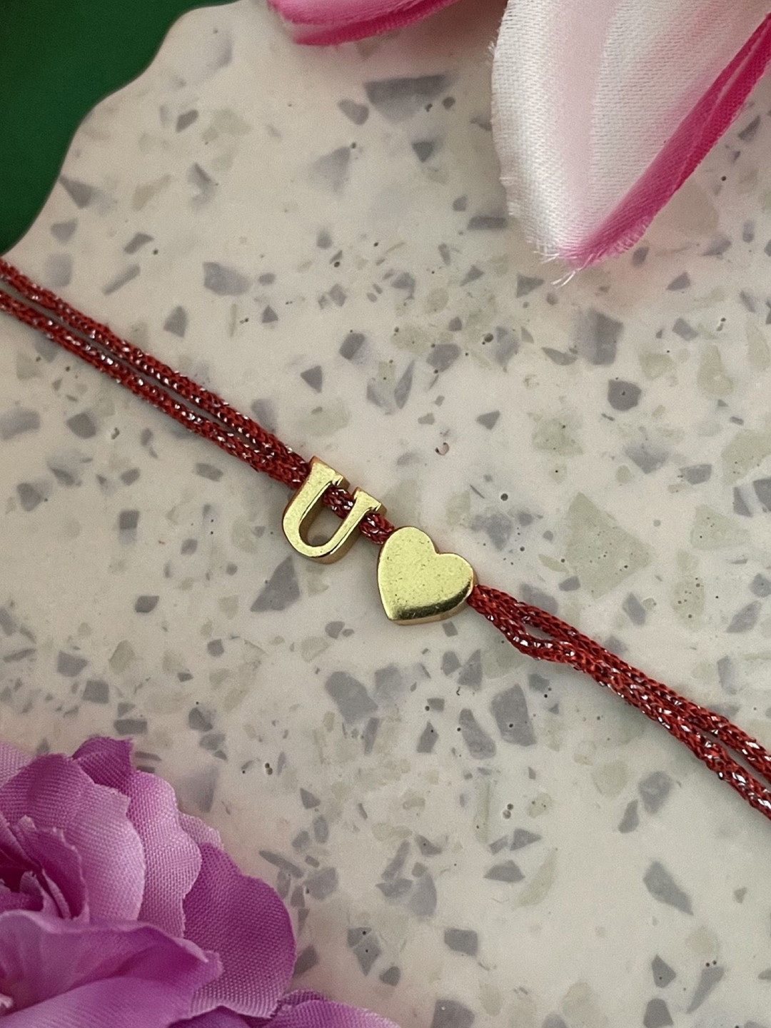 Digital Dress Room U Letter Heart Charm Thread Rakhi
