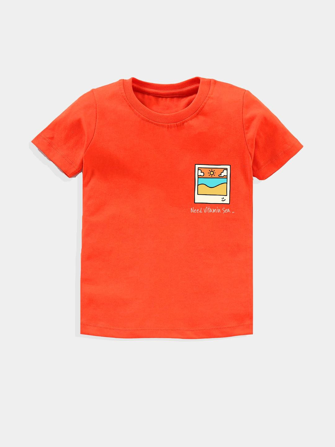 KAVEE Pure Cotton Half Sleeves Need Vitamin Sea Text Printed Bio Washed Tee - Orange