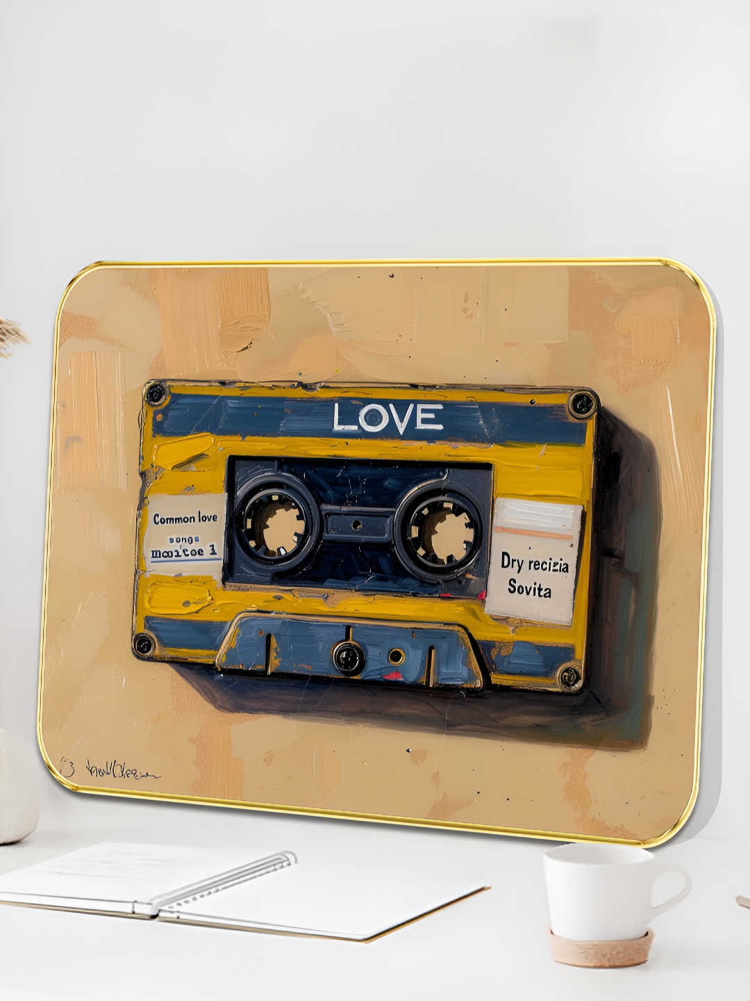 SAF Blue & Yellow Retro Mixtape Love Vintage Cassette Wall Art