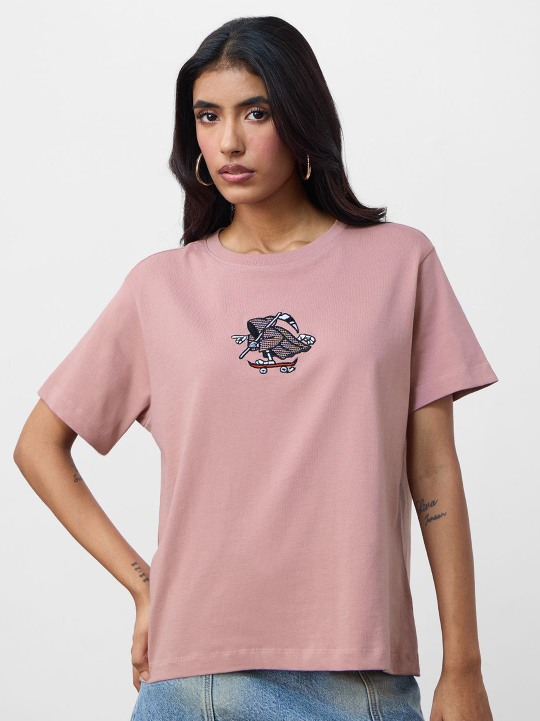 The Souled Store  Women  See You In Hell Pink Relaxed Fit T-Shirt