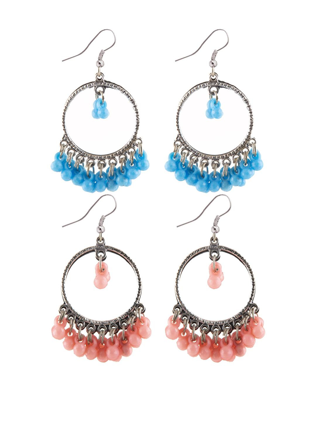 Combo Silver Oxidize Sky Blue & Pink Earrings for Girls