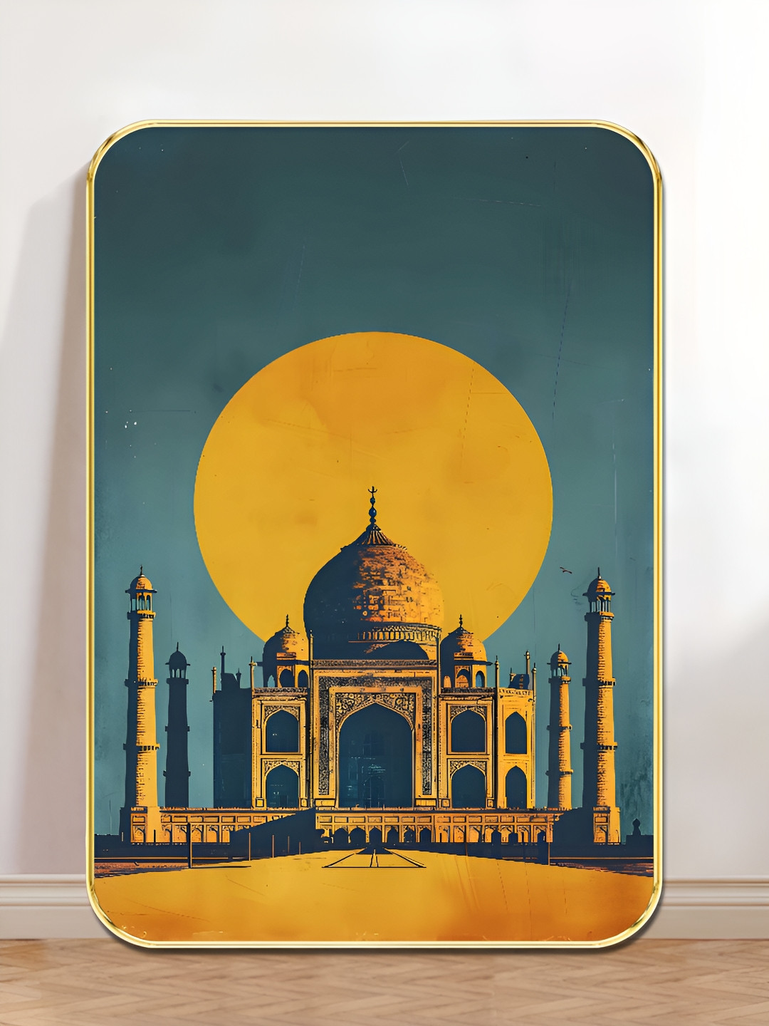 SAF Teal & Yellow Taj Mahal Wooden Wall Art