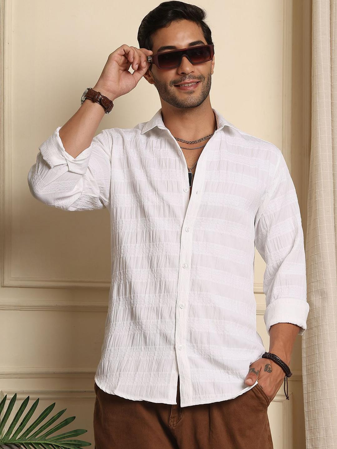 Metronaut Textured Sheer Cotton Casual Shirt