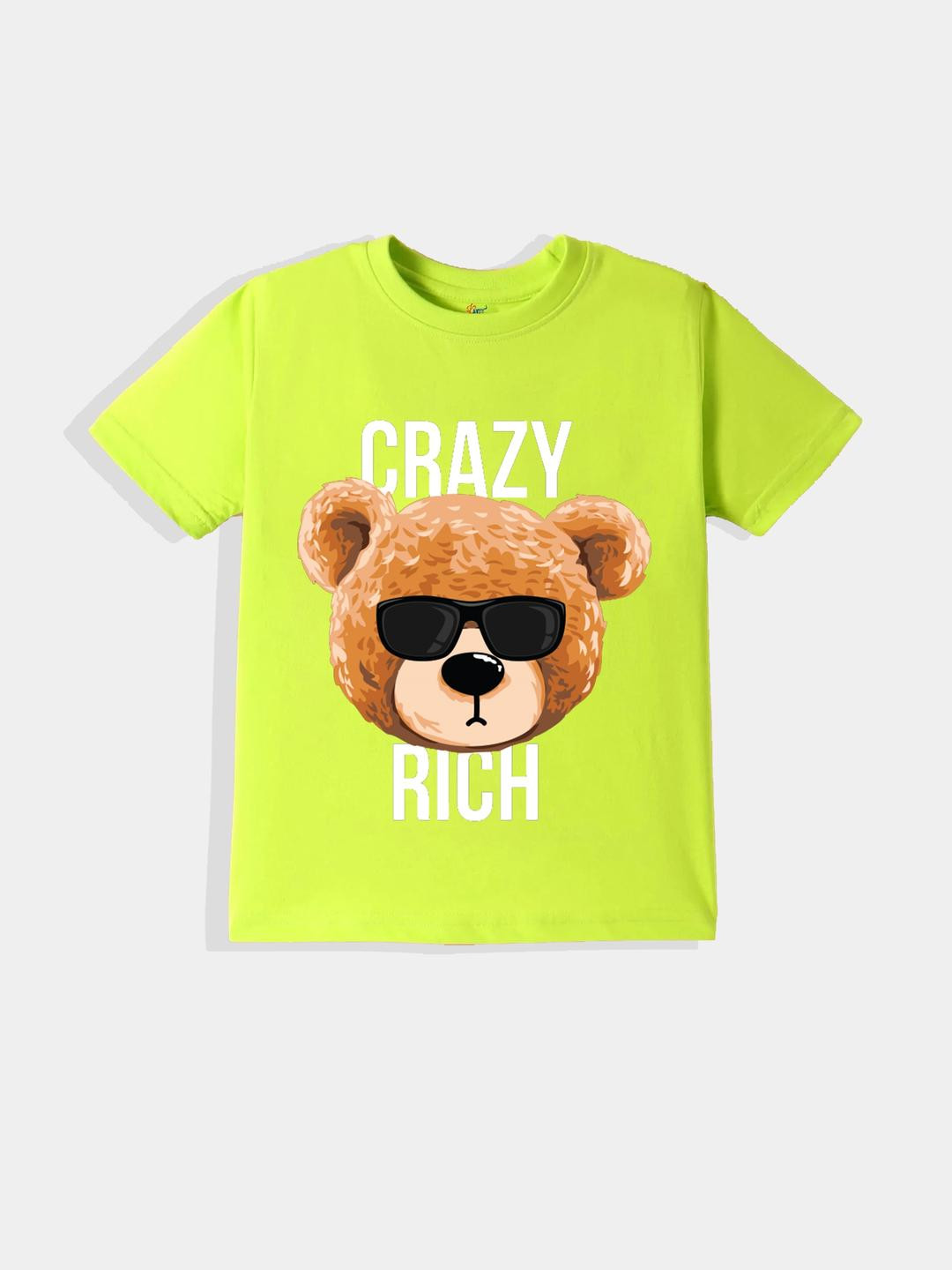 KAVEE Pure Cotton Half Sleeves Baby Bear Printed Bio Washed Tee - Neon Green