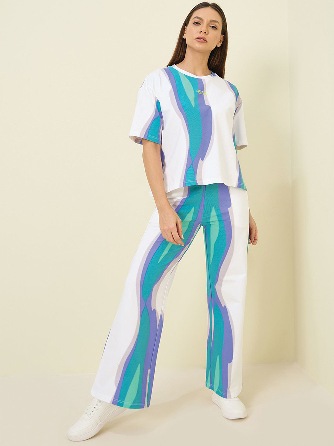 Sweet Dreams Printed Pure Cotton Round Neck Half Sleeve Top With Trousers Co-Ords