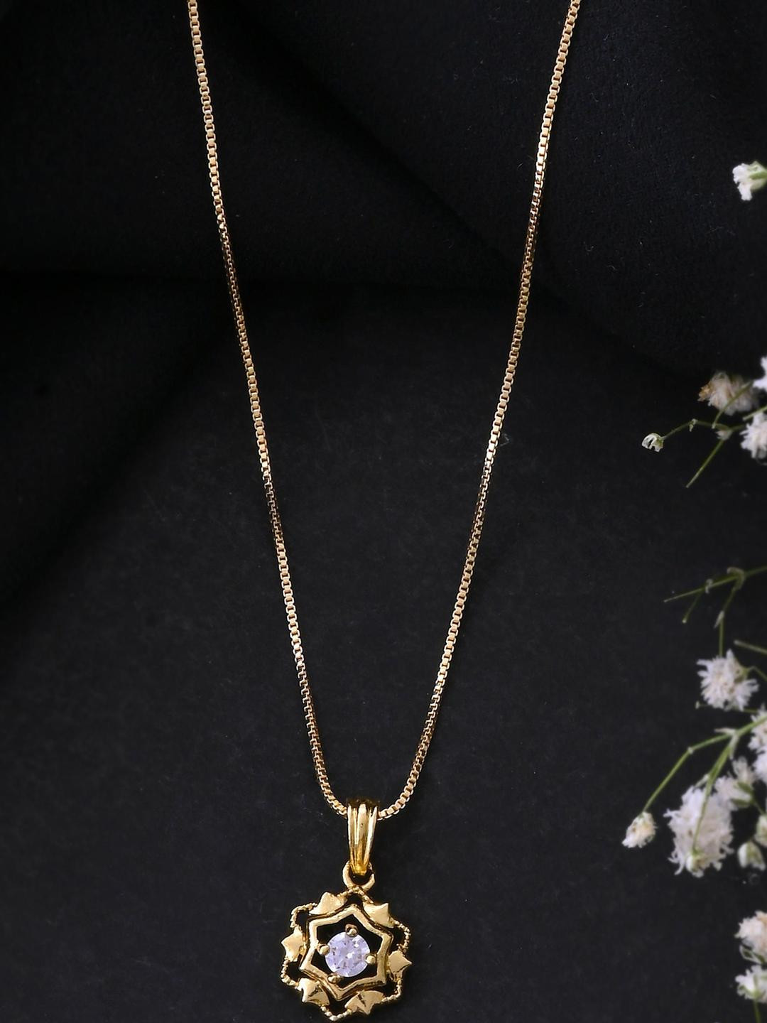 Anouk Gold-Plated American Daimond Stone-Studded Pendants With Chain