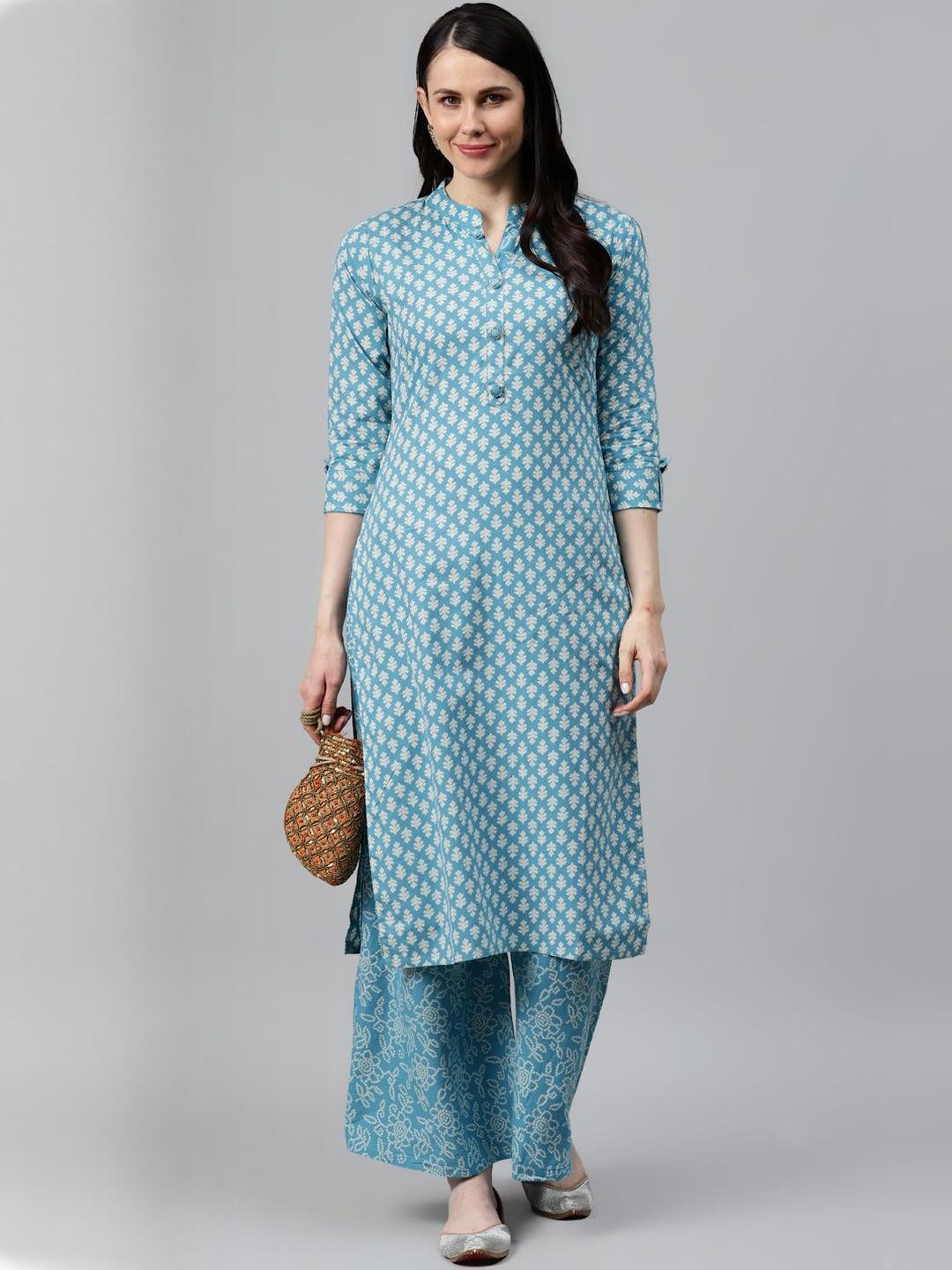 KALINI Women Floral Printed Regular Pure Cotton Kurta with Palazzos