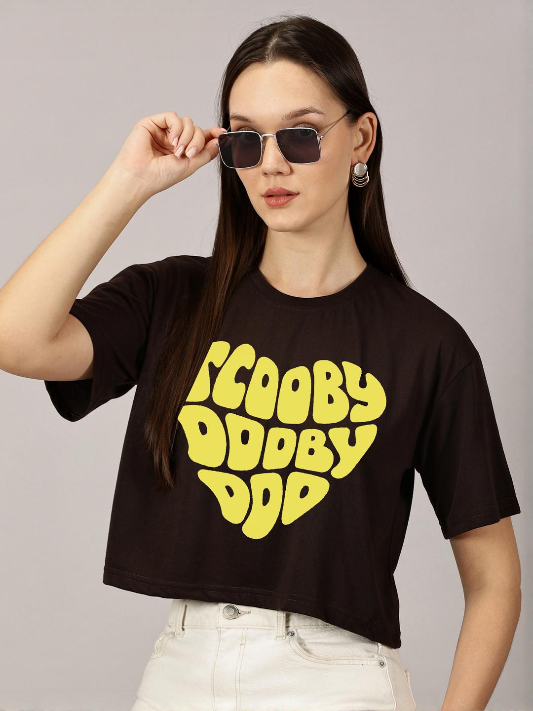 Dreambe Pack of 2 Scooby Doo and Bugs Bunny Printed Drop-Shoulder Sleeves Crop T-shirt