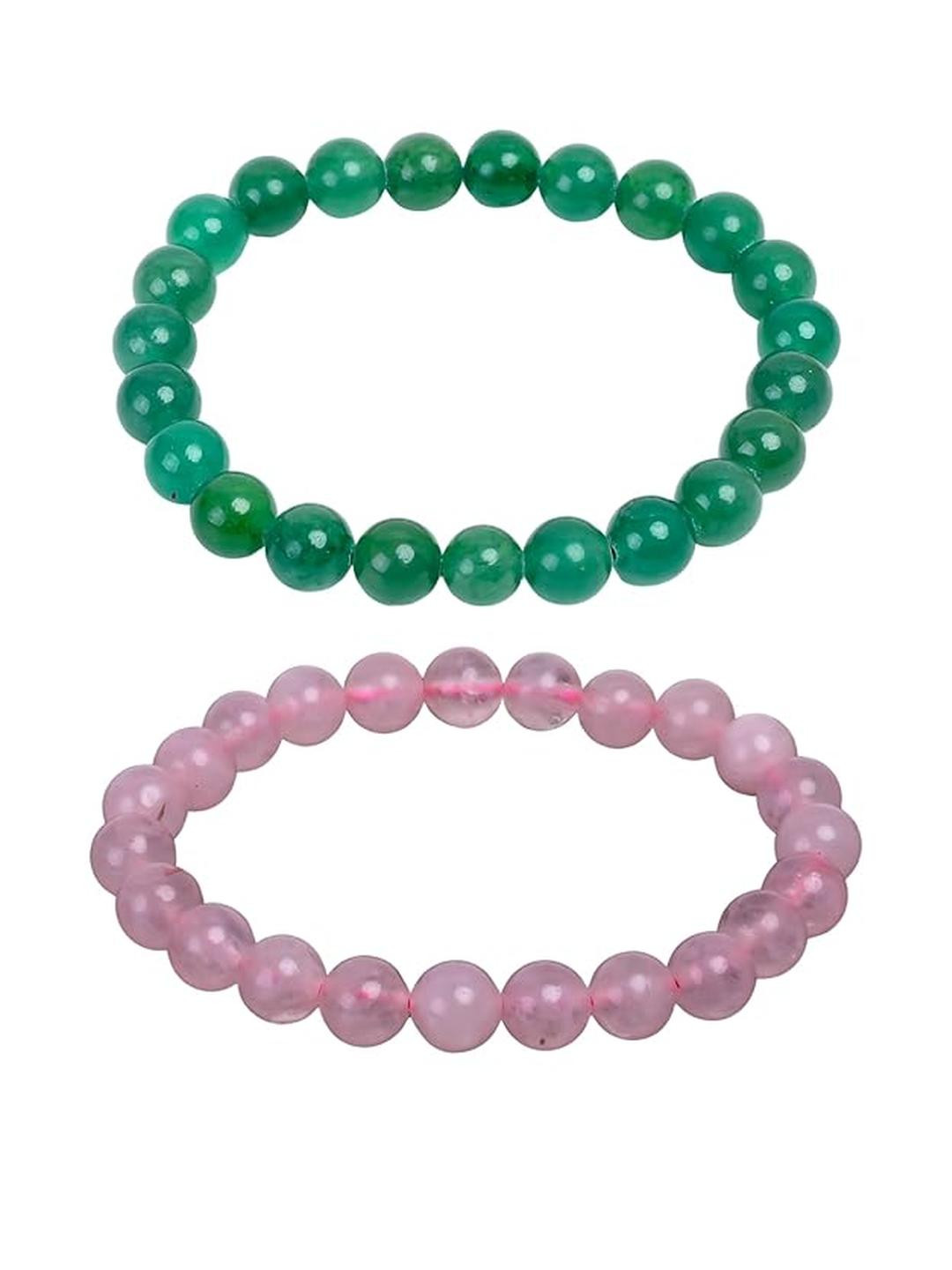 HEALINGGEMS Unisex Natural Green Aventurine & Rose Quartz Pure Crystal Certified Bracelet