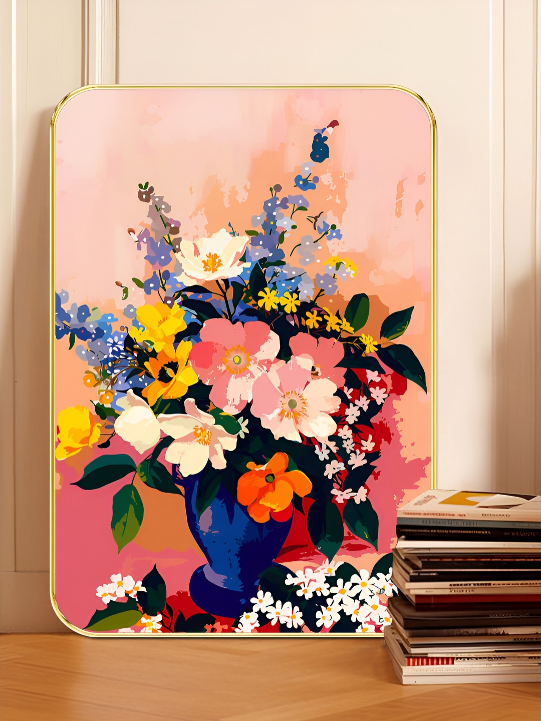 SAF Pink & Purple Vintage Floral Printed Wooden Wall Art