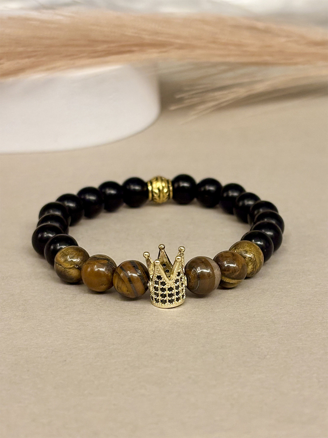SANAA CREATIONS Unisex Onyx Beaded Elasticated Bracelet