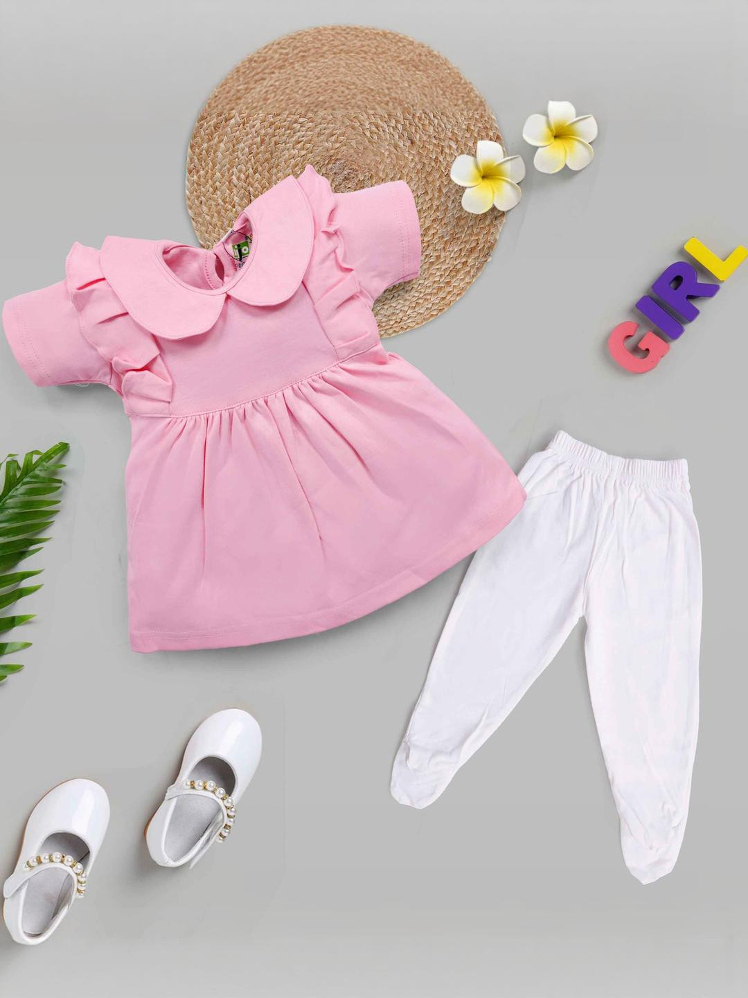 Hijo Kids Wear Girls Pink & White T-shirt with Leggings