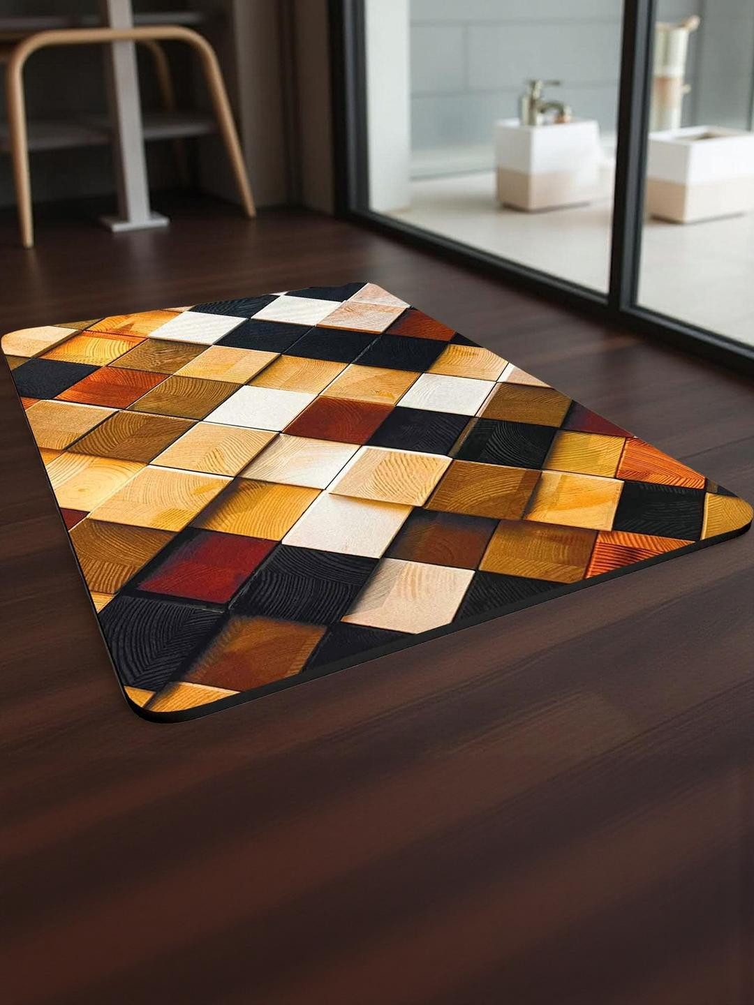 IVAZA Brown & Multicoloured Geometric Patterned 350 GSM Bathmat
