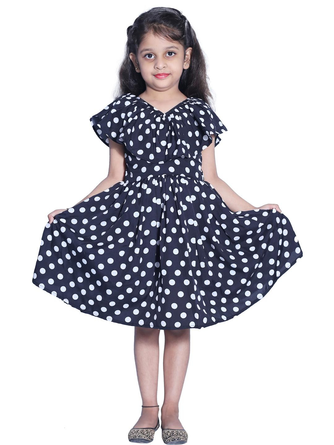 Shahina Fashion Girls' A-Line Polka Dot Black Crepe Knee-Length Mini Frock