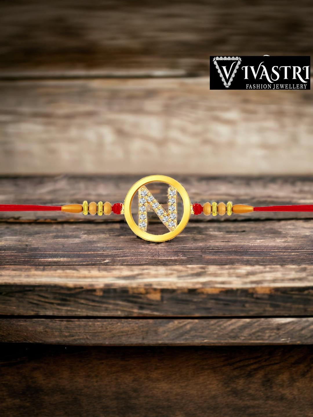 VIVASTRI 'N' Letter Beaded Thread Rakhi