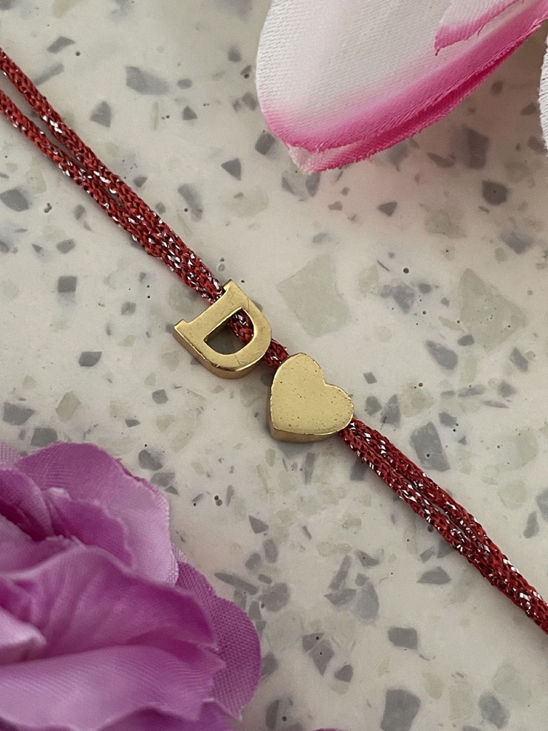 Digital Dress Room D Letter Heart Charm Thread Rakhi