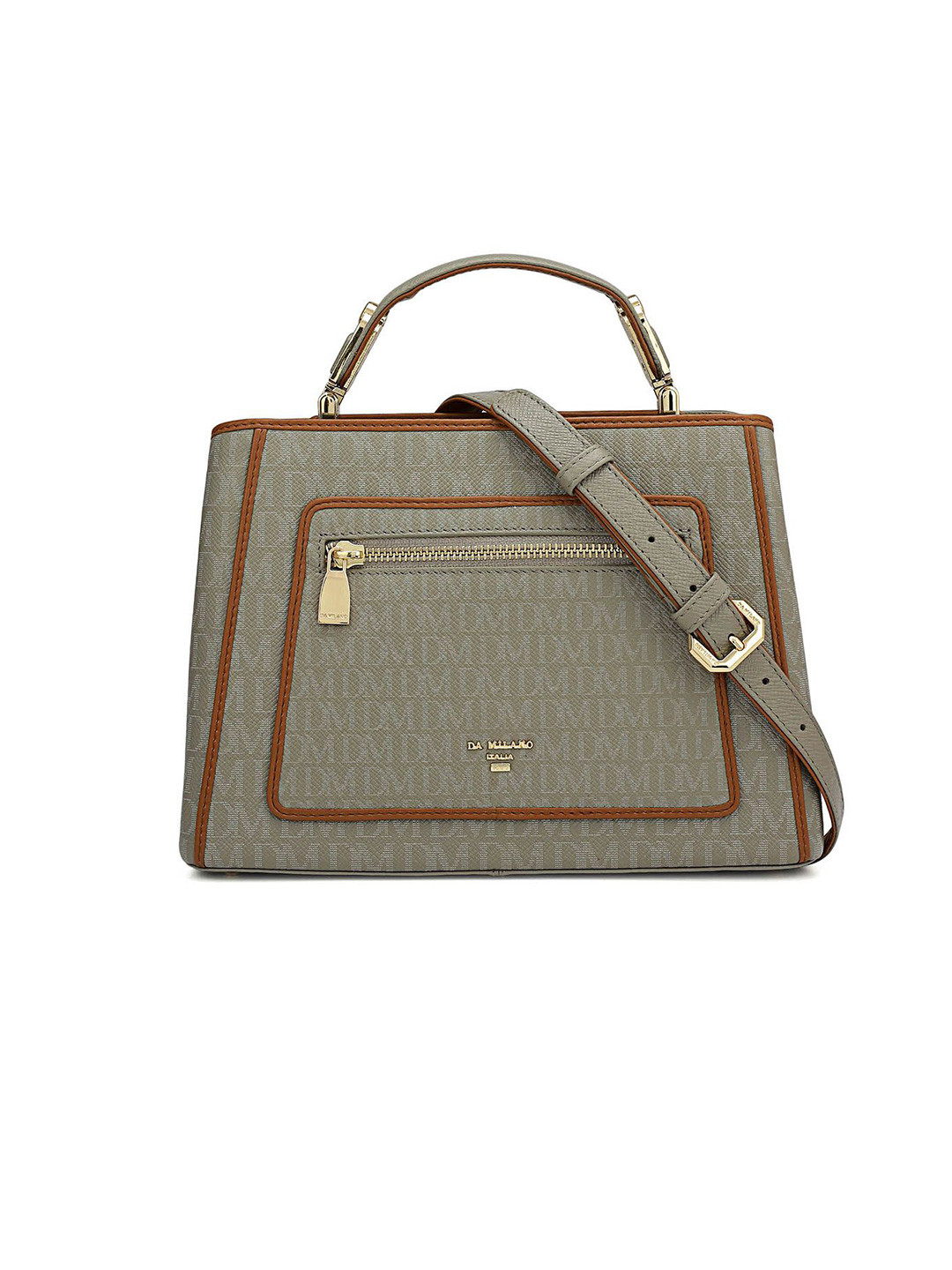 Da Milano Typography Printed Leather Structured Handheld Bag