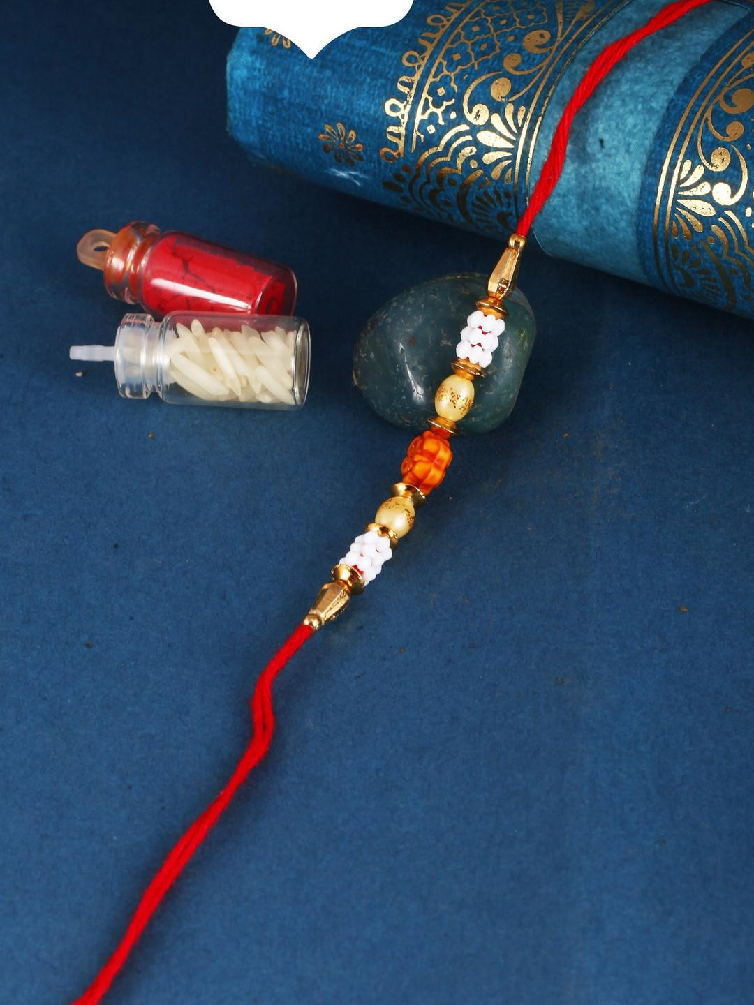 Vivastri Pearls OM Gold and Rhodium Plated Alloy Rakhi for Lovely Brother [VIVA1225RKG]
