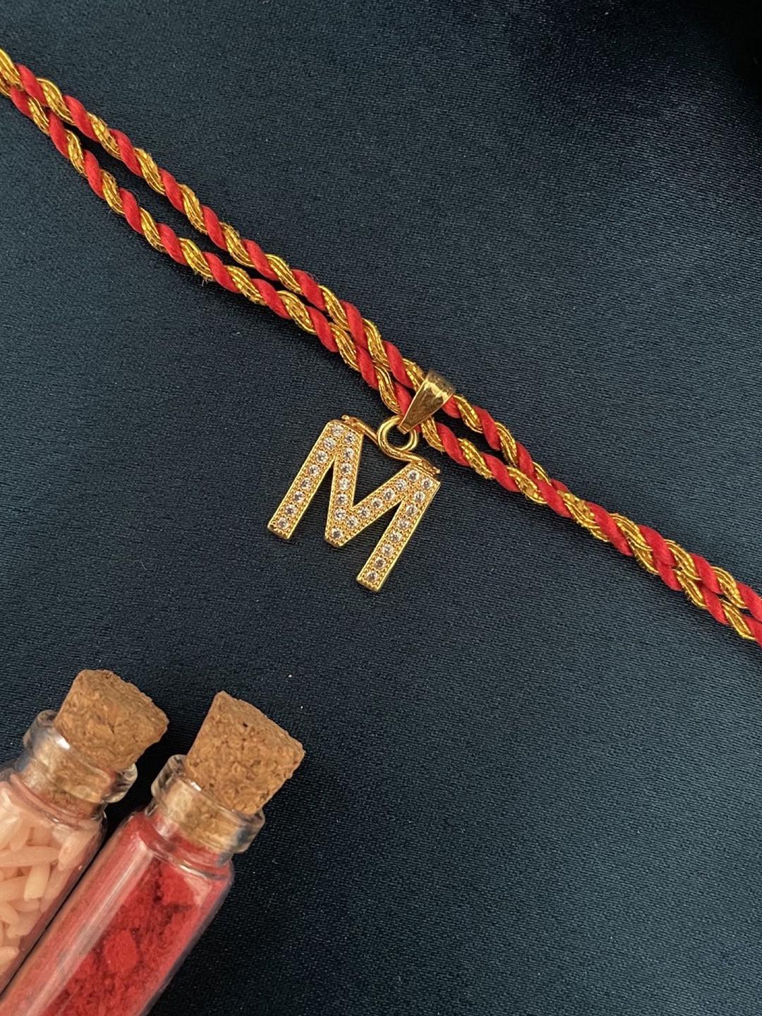 Digital Dress Room M Letter Initial American Diamond Studded Thread Rakhi