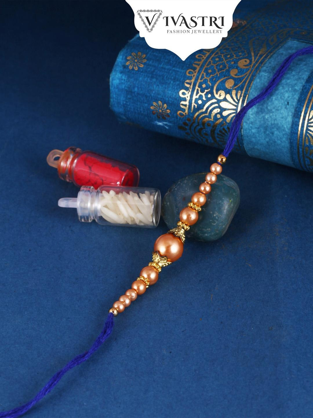 Vivastri Pearls Stone  Gold and Rhodium Plated Alloy Rakhi for Lovely Brother [VIVA1227RKG]