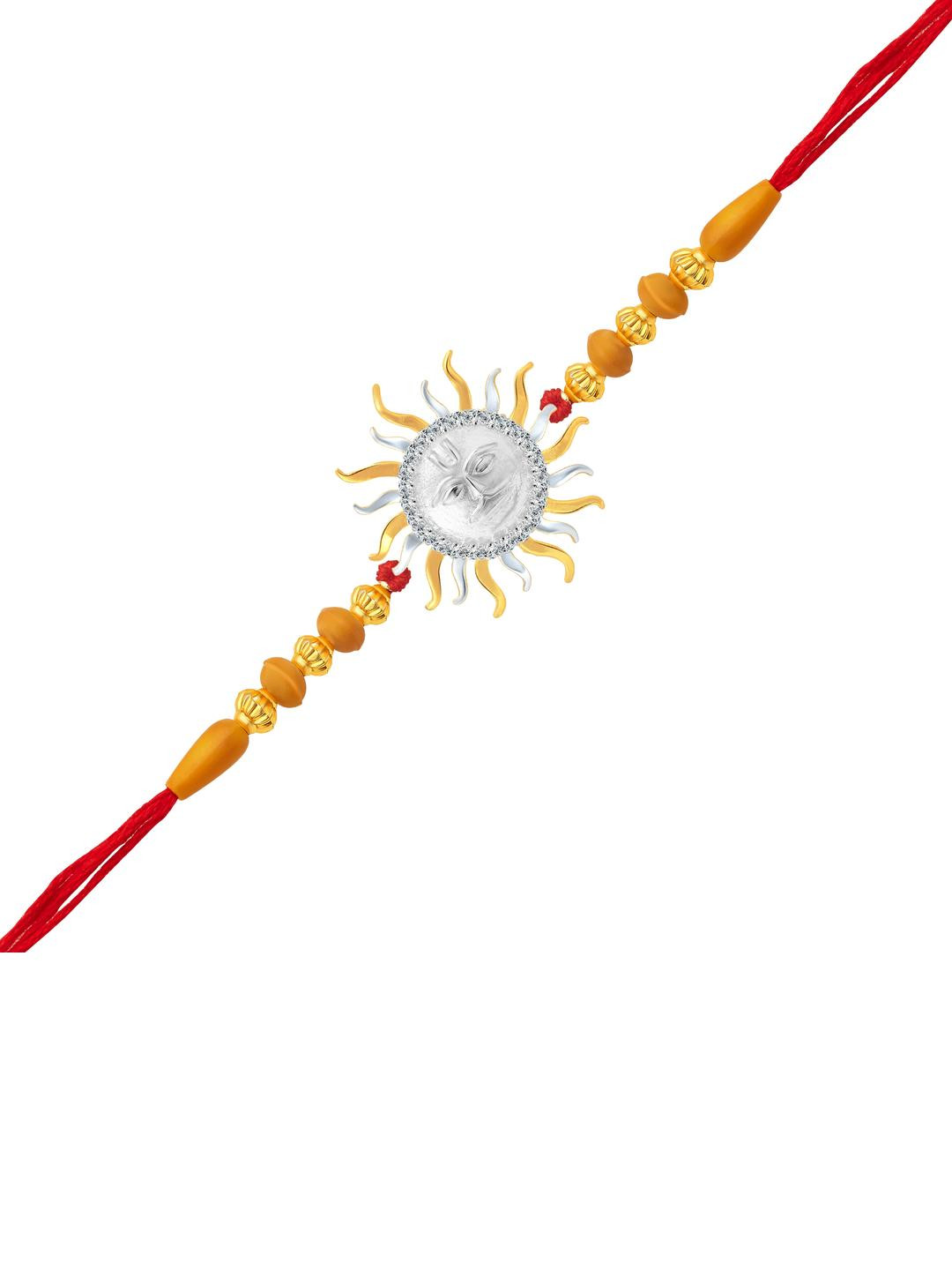 VIVASTRI Gold plated Rudraksha Silver Suryadev Rakhi
