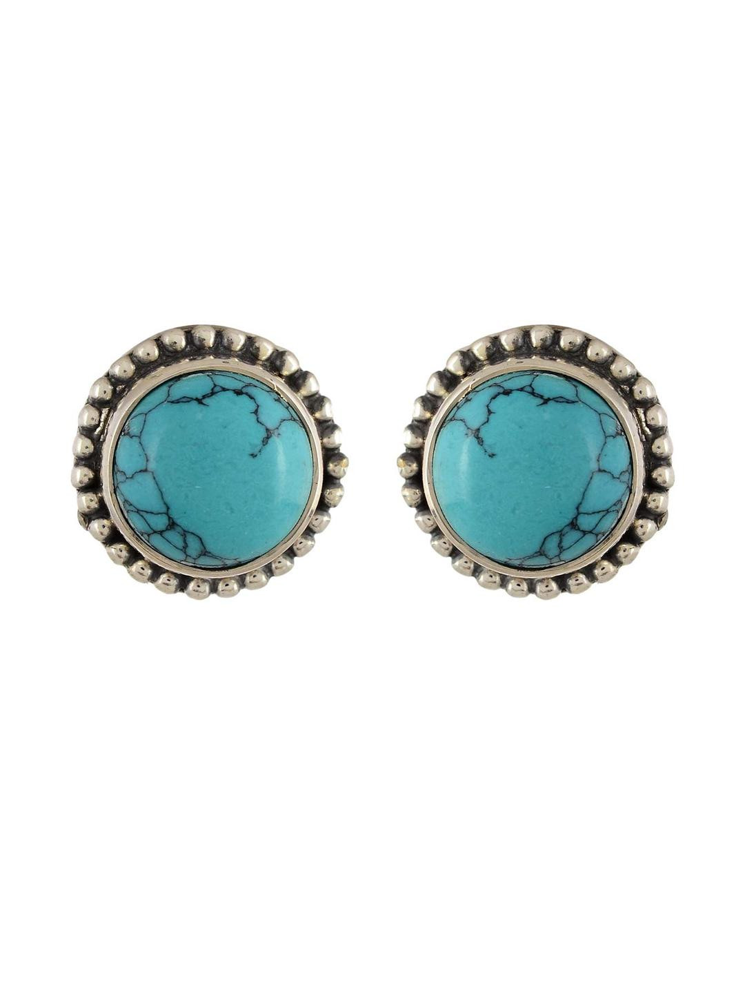 Silver Planets 925-92.5 Sterling Silver Turquoise Stone Studd Earrings Wear Traditional Gem Stone Earrings for Women and Girls 14