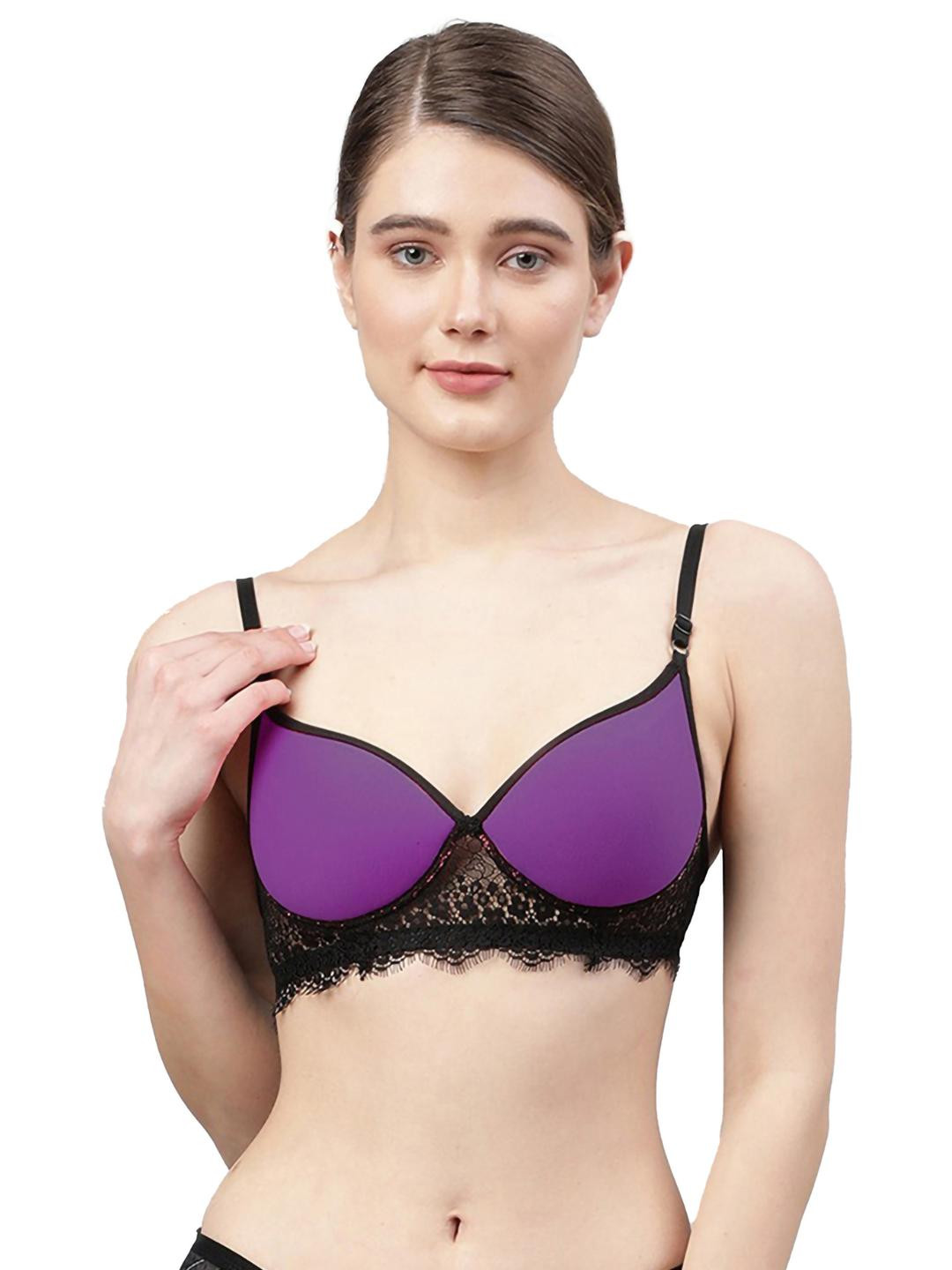 Women Cotton Purple Padded Non-Wired Lingerie Bra Sport wear Gym Crop Tank Top