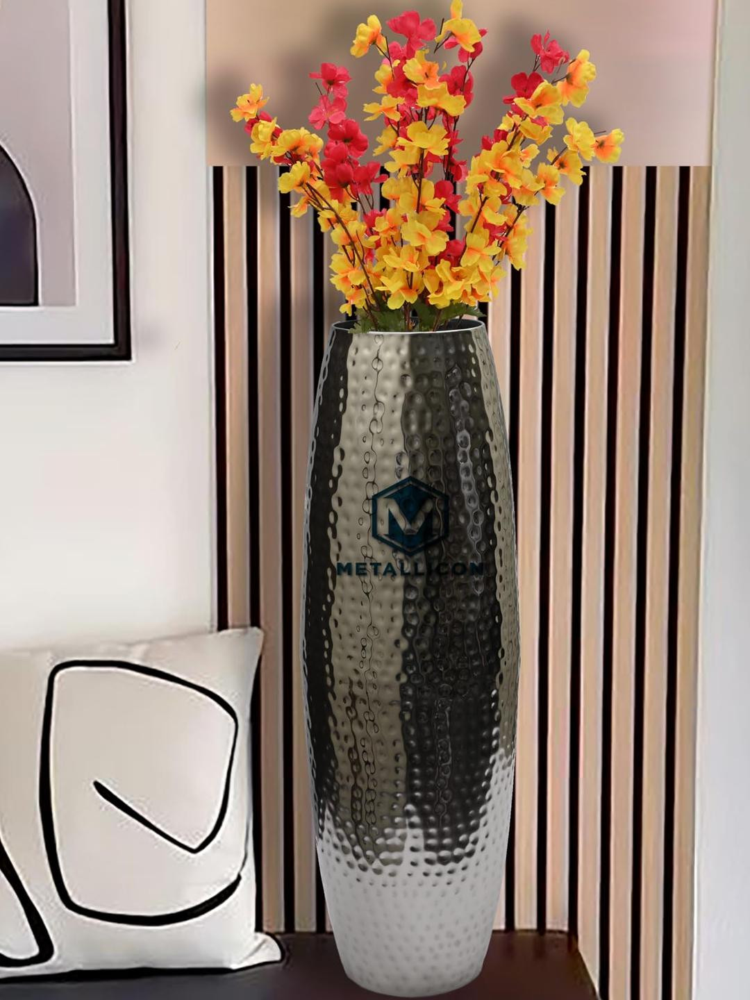 Metallicon Silver Toned Hammered Metal Floor Vase