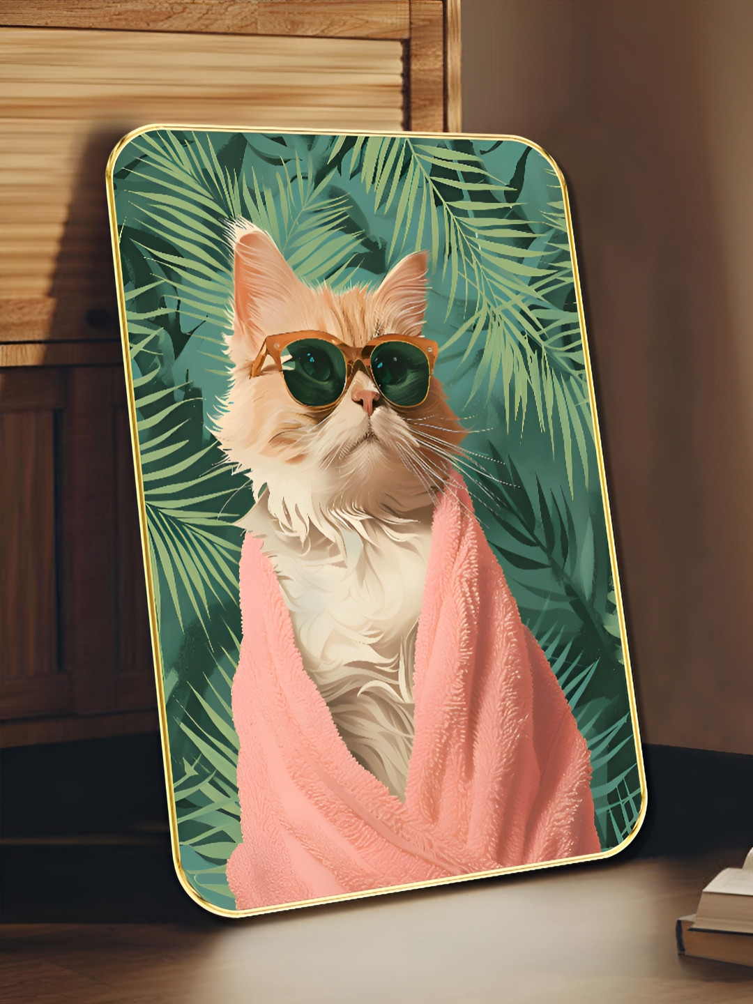 SAF Green & Pink Cool Cat Wall Art