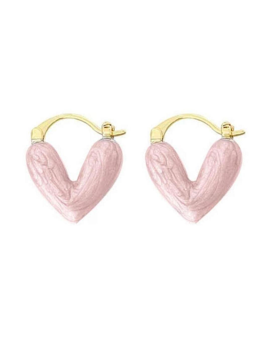 Adornity Silver Plated Pink Heart Shaped Hoop Earrings
