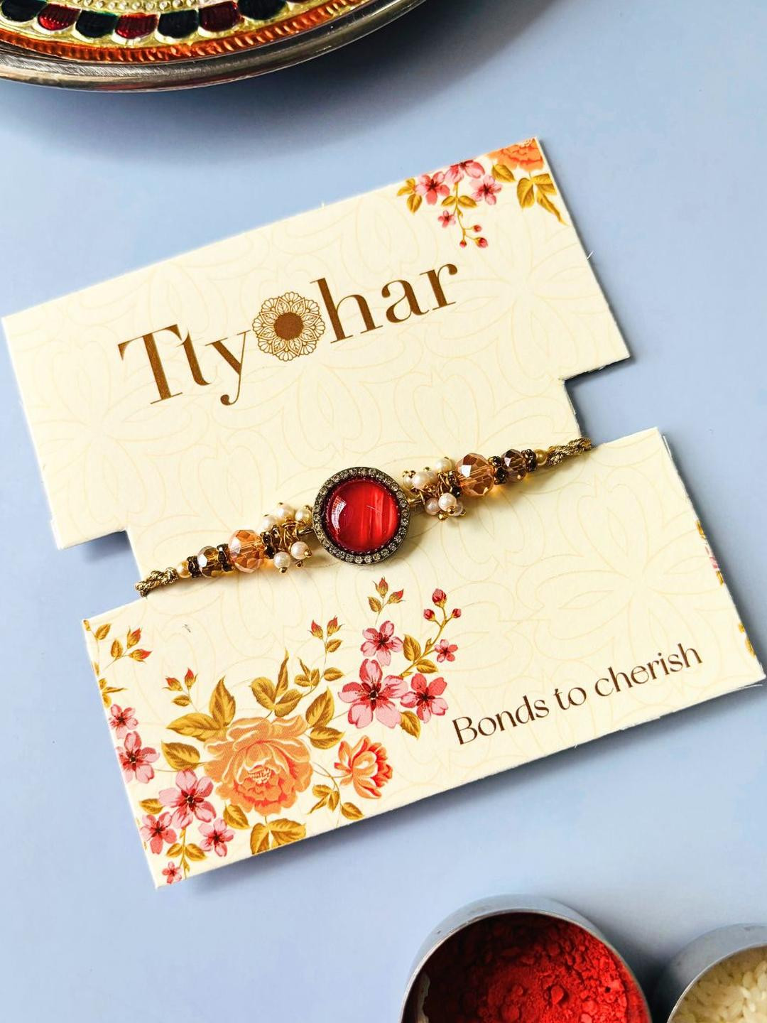 Orange Kundan Meenakari Rakhi Stone Studded Beaded Rakhi Traditional Handmade Rakhi for Brother