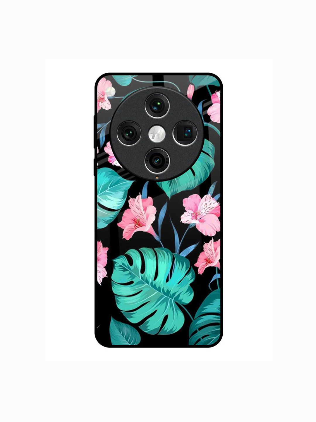 QRIOH Tropical Leaves & Pink Flowers Printed Oppo Find X8 Pro Glass Back Case