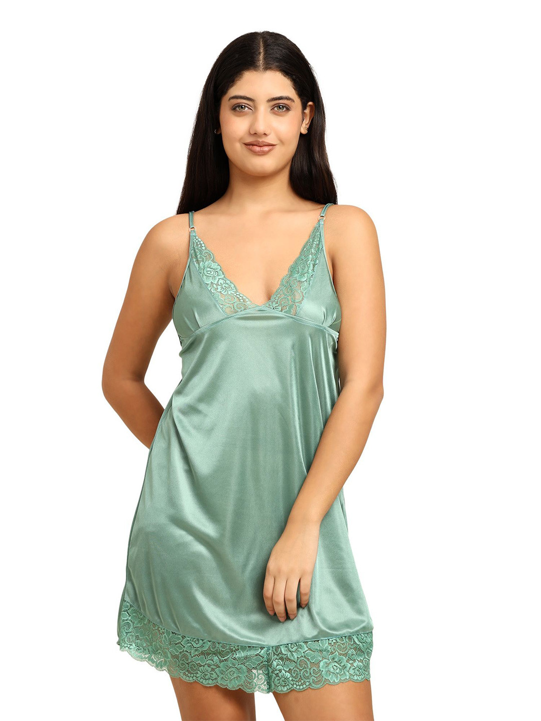 Noty Women Sleeveless Satin Nightdress with Robe & Panty