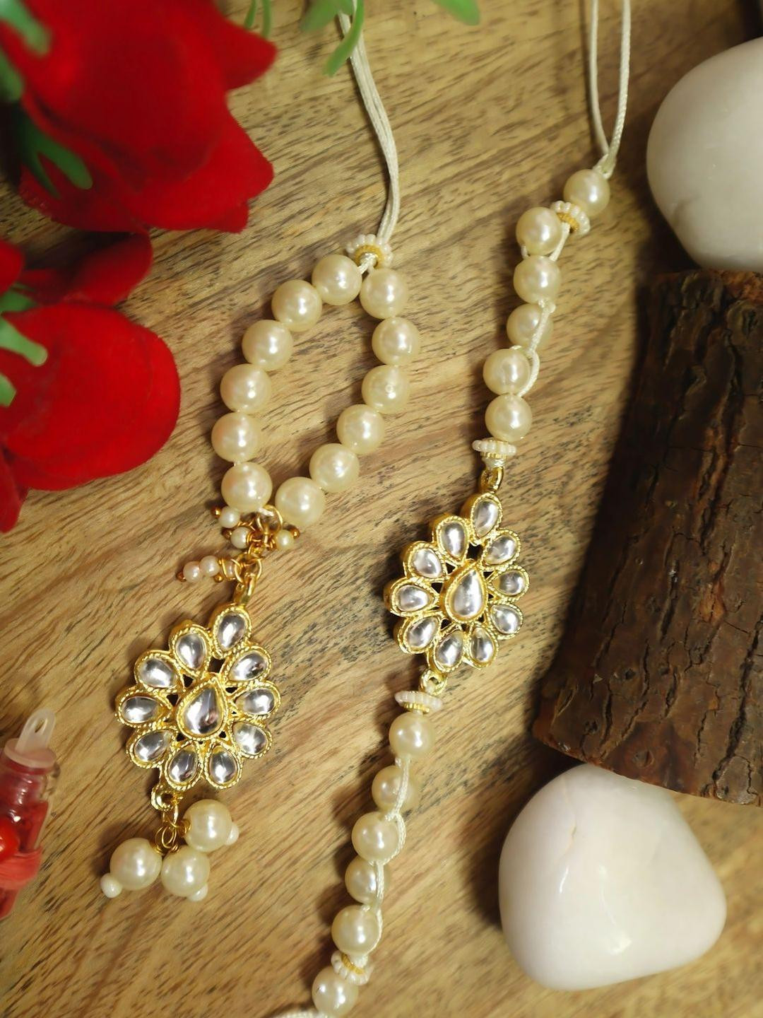 Kamule Unisex Set Of 2 Cream Color Artificial Beads And Stones Ethnic Rakhi Set