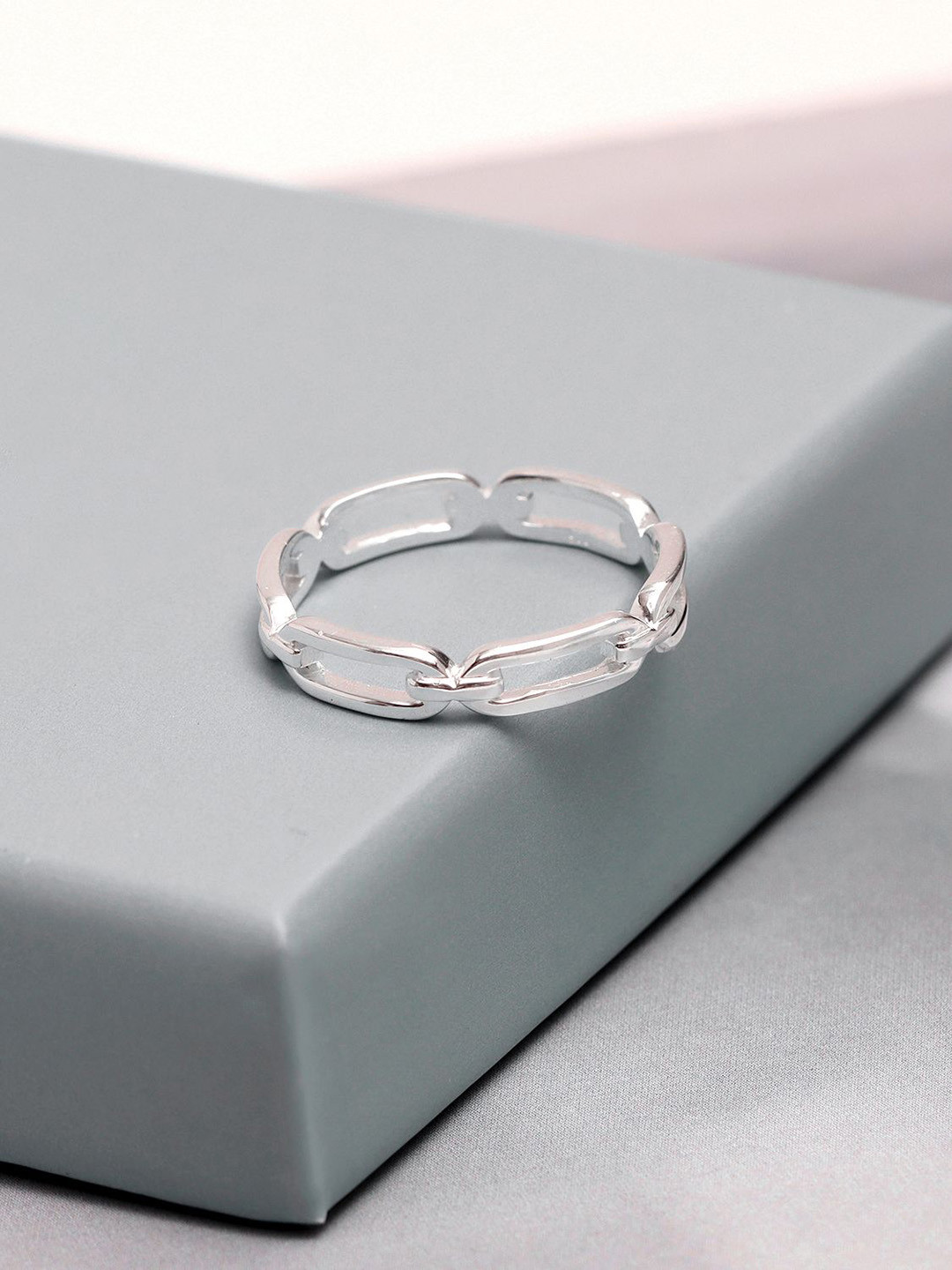 LeCalla 925 Sterling Silver-Plated Link Chain Shaped Finger Ring