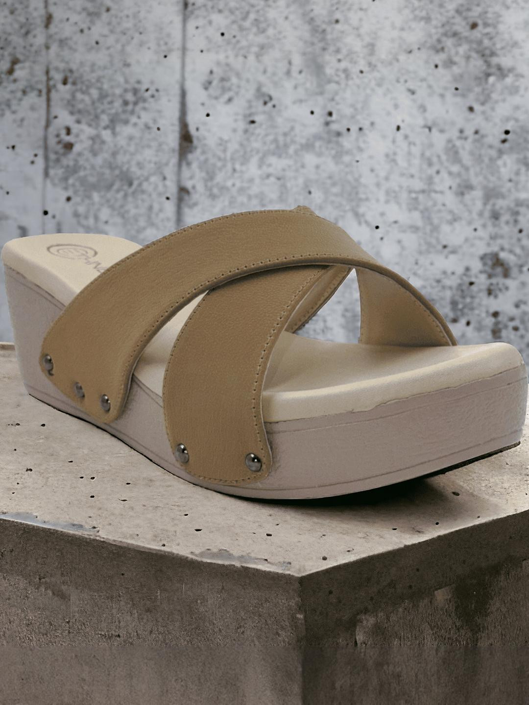 ETHNEO Women Brown Leather Wedge Heels