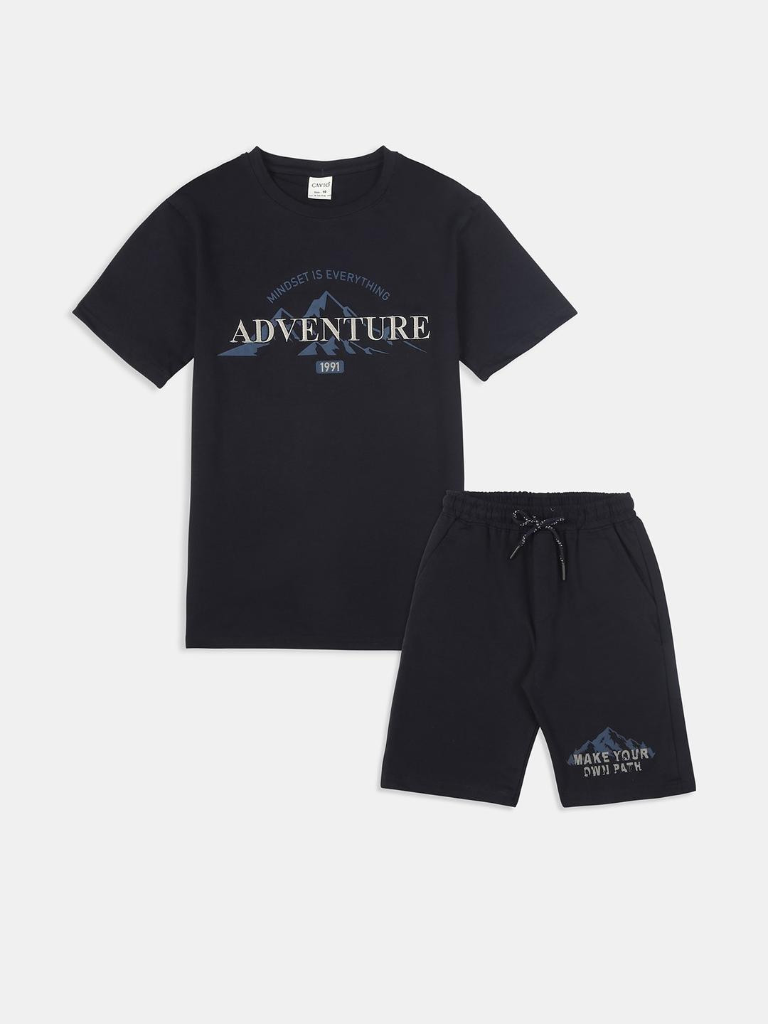 CAVIO Kids-Boys Navy Blue Printed Clothing Set