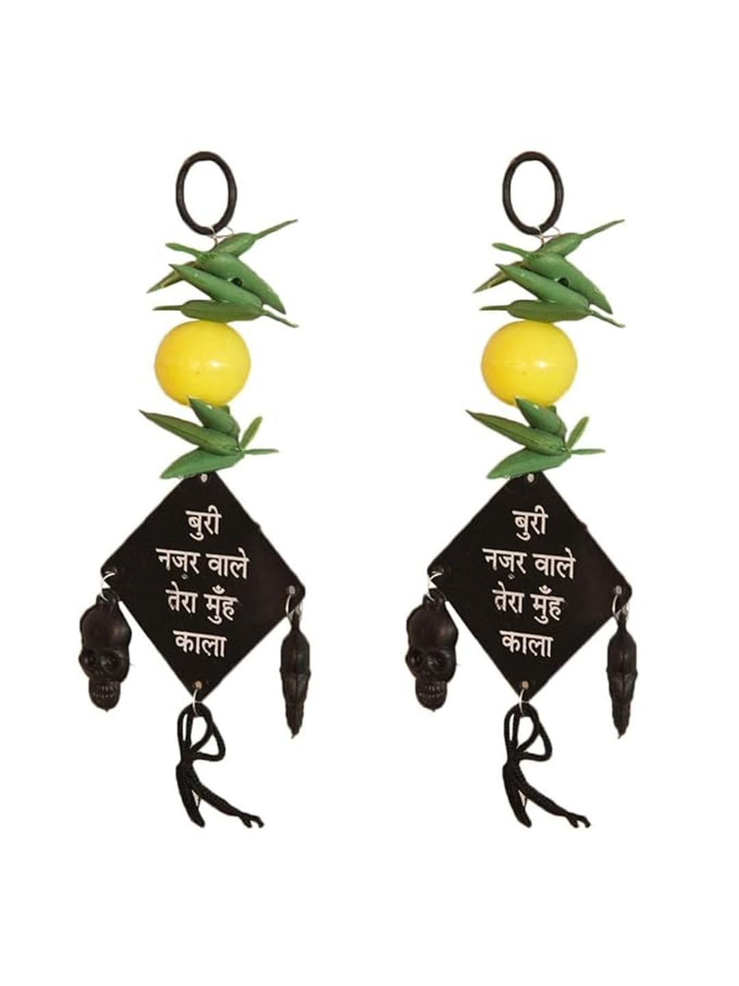 APNA KANHA Pack of 2 Nimbu Mirchi Evil Eye Protector Wall Hanging Suraksha Kawach - 17 cm