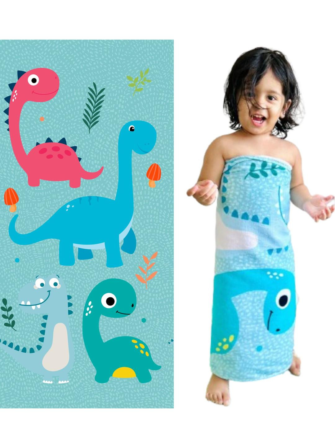 MumsLap Kids Green Printed Terry Cotton 380 GSM Bath Towel