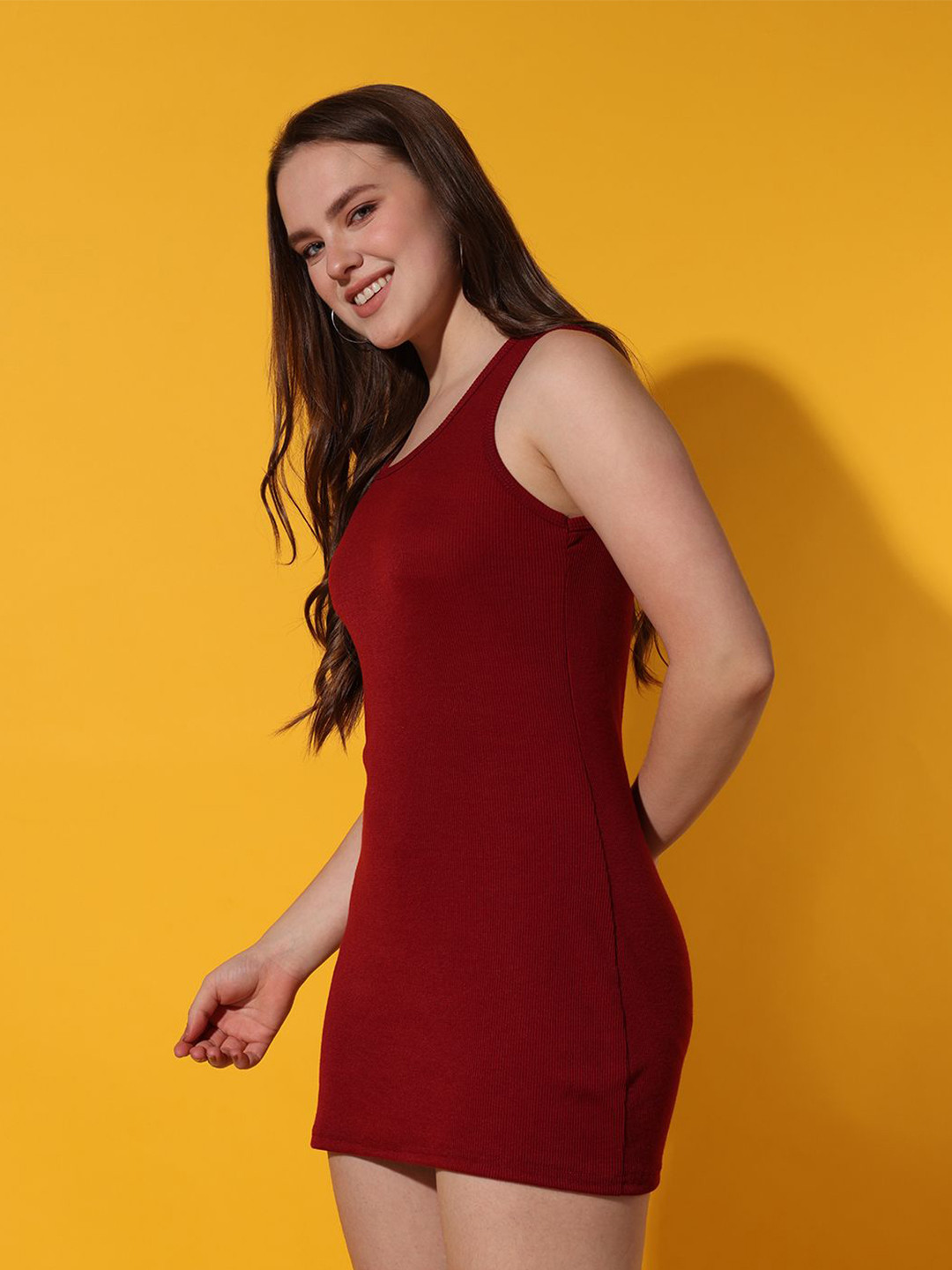 Istyle Can Women Square Neck Ribbed Bodycon Mini Dress